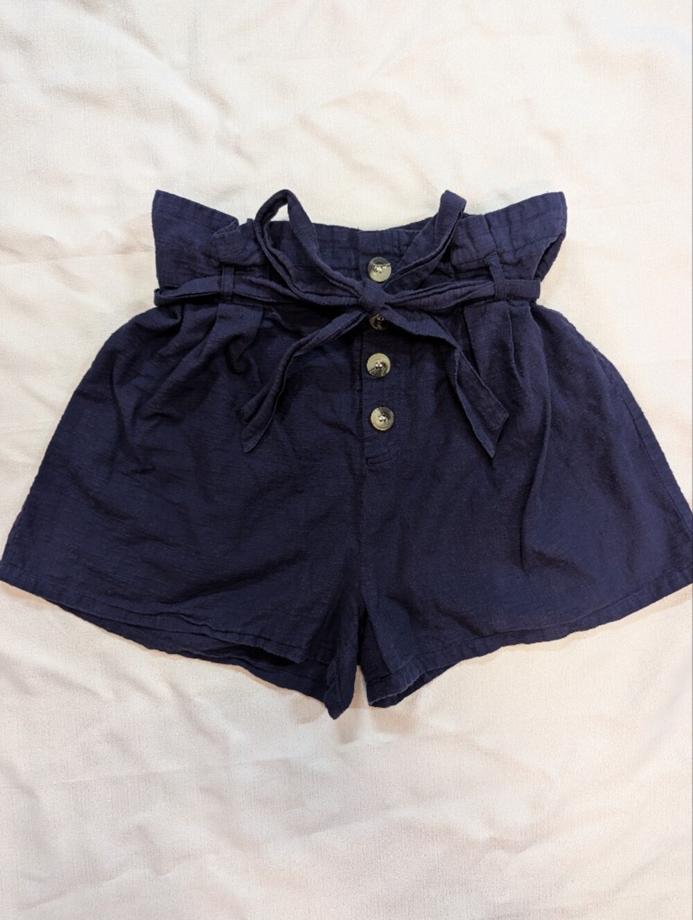 Derek Heart Women's Navy Paper Bag Shorts Button Tie High Waisted